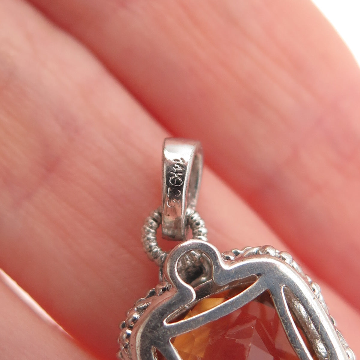 925 Sterling Silver 14K Gold Real Diamond & Citrine Charm Pendant