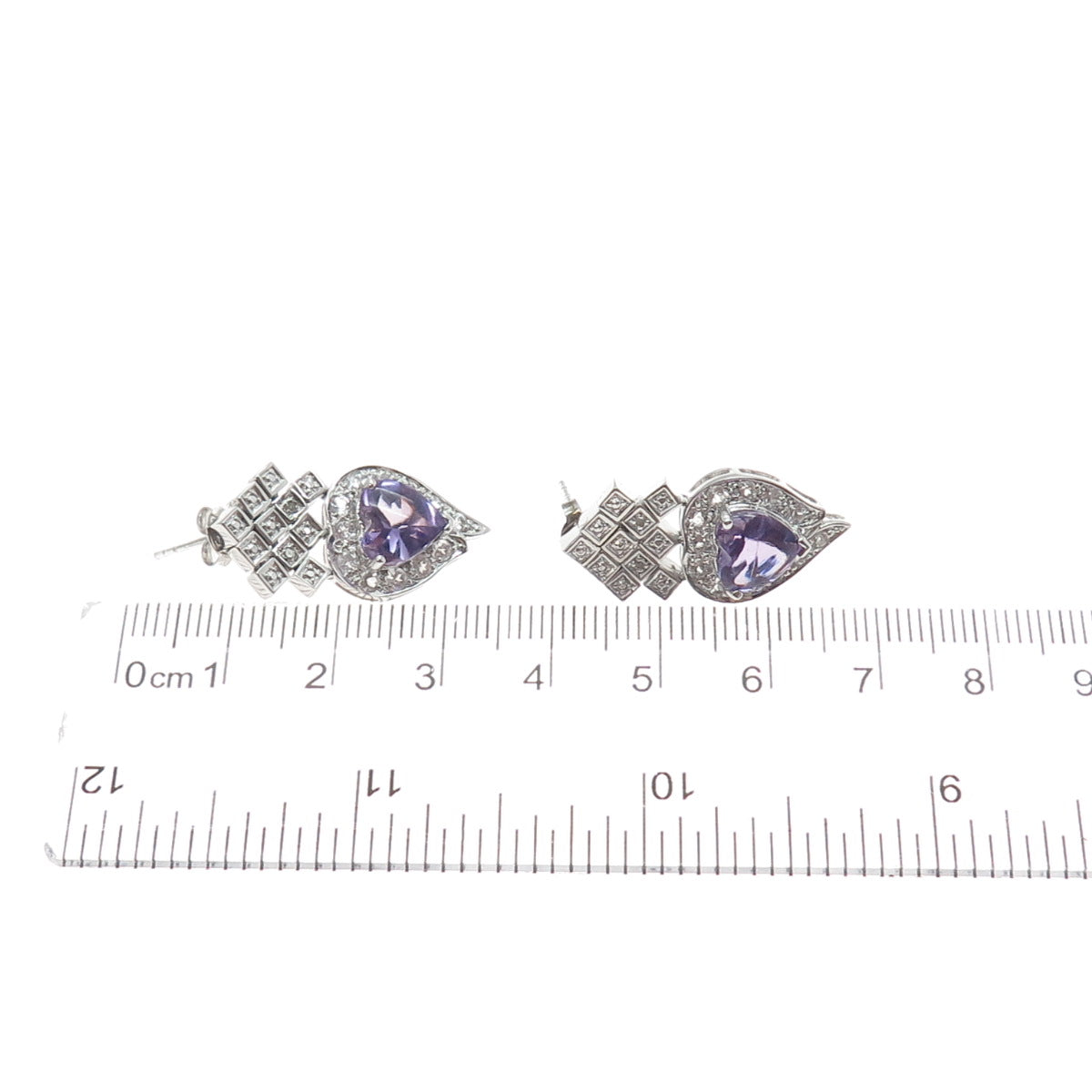 925 Sterling Silver Real Diamond Accent Amethyst & White Topaz Heart Earrings
