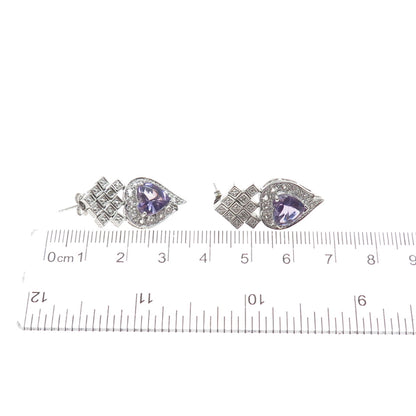 925 Sterling Silver Real Diamond Accent Amethyst & White Topaz Heart Earrings