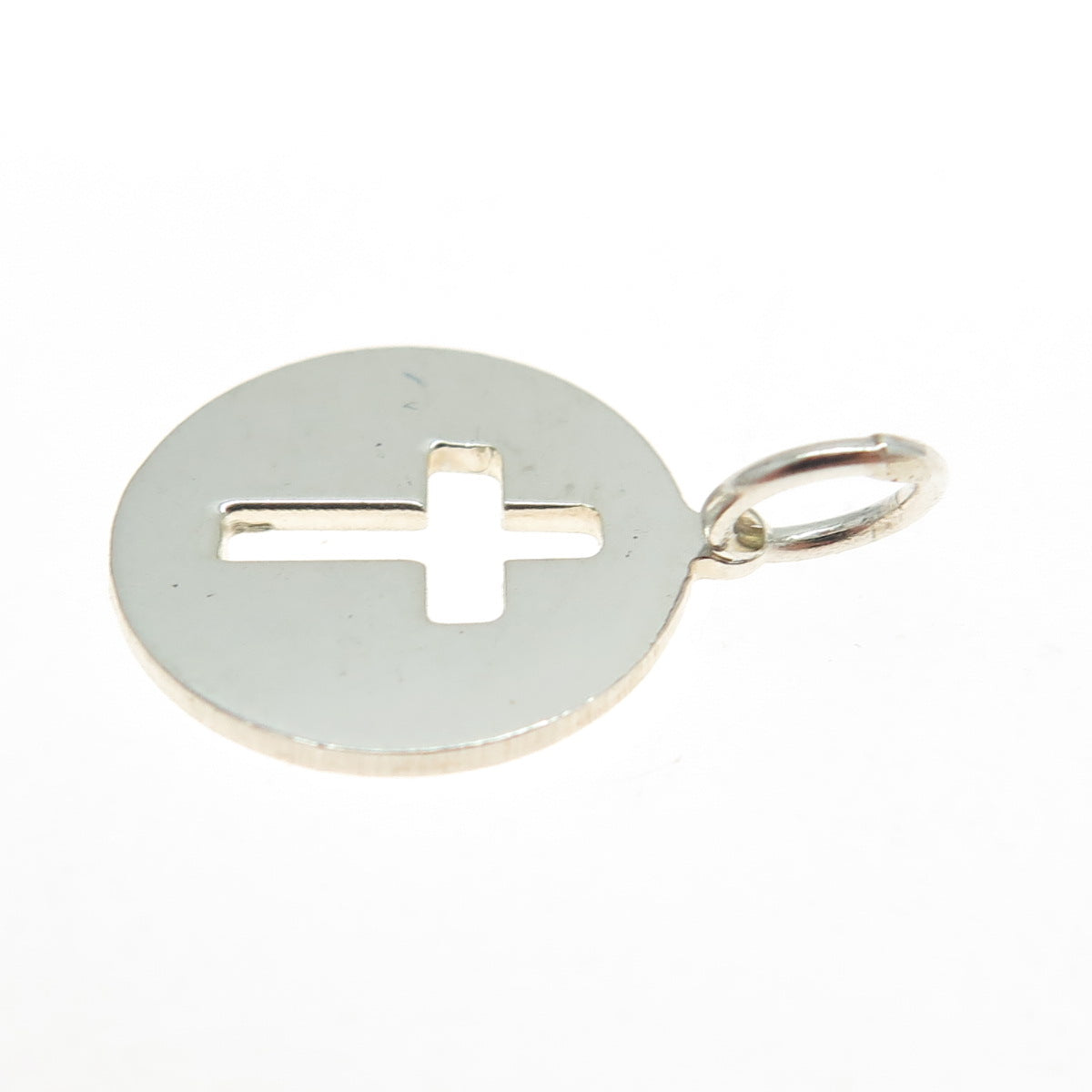 STULLER 925 Sterling Silver Vintage Cross Round Tag Minimalist Charm Pendant