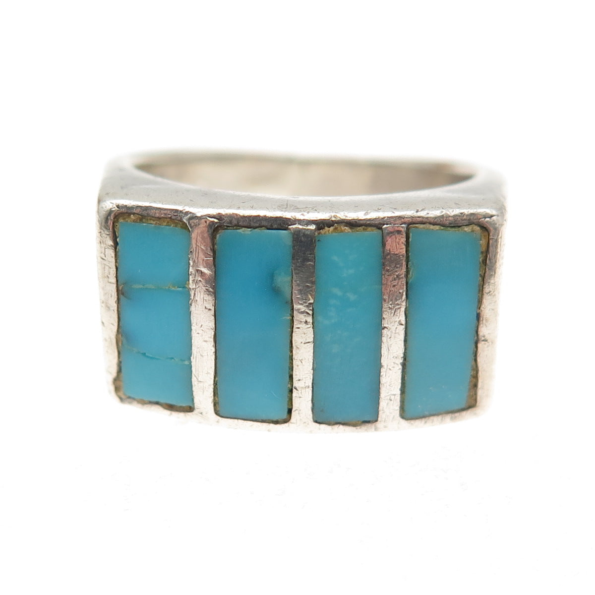 Old Pawn Sterling Silver Vintage Southwestern Turquoise Tribal Ring Size 7.25