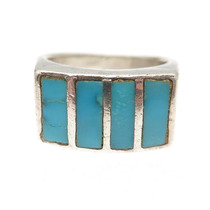 Old Pawn Sterling Silver Vintage Southwestern Turquoise Tribal Ring Size 7.25