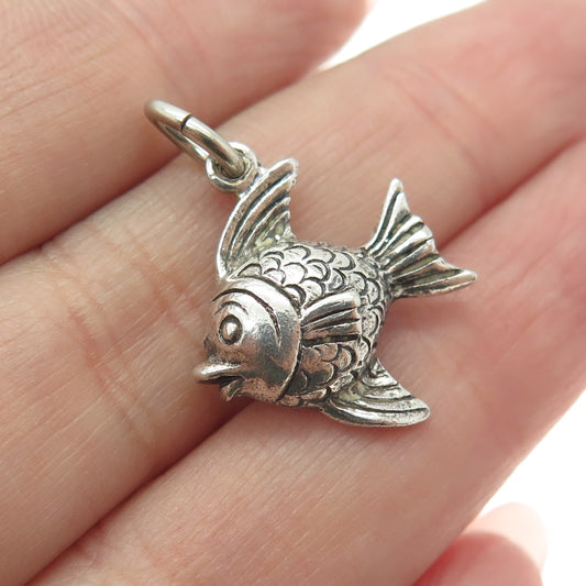 925 Sterling Silver Vintage Fish 3D Charm Pendant