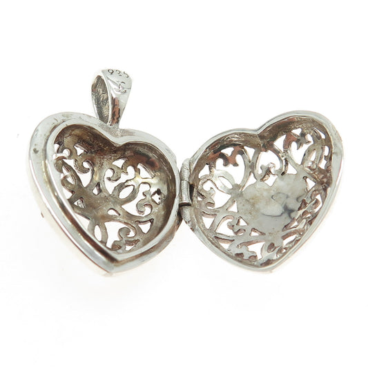 925 Sterling Silver Vintage Real Marcasite Heart Locket Pendant