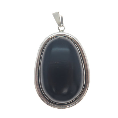 925 Sterling Silver Vintage Poland Black Bakelite Gemstone Large Pendant