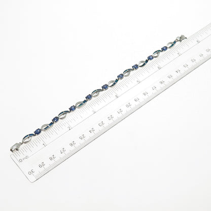 925 Sterling Silver Vintage Real Opal & Iolite Ribbon Link Bracelet 7.25"
