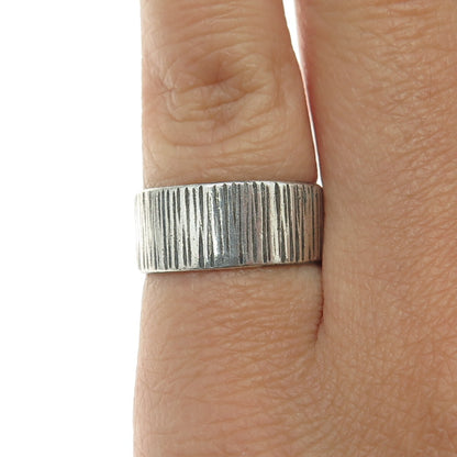 925 Sterling Silver Antique Art Deco Tree Bark Pattern Oxidized Ring Size 5.75