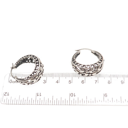 Annika Witt 925 Sterling Silver Vintage Floral Scroll Oxidized Hoop Earrings