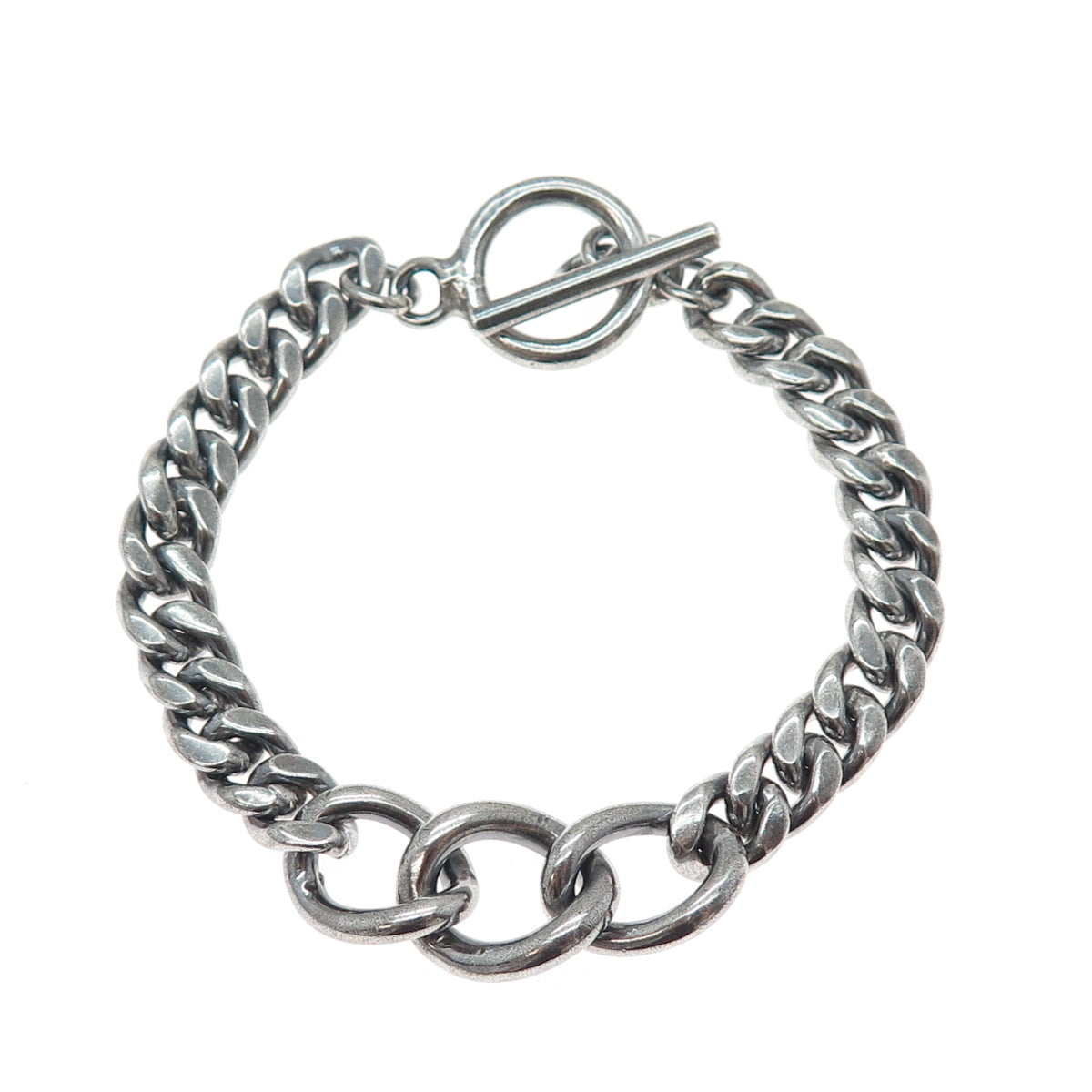 925 Sterling Silver Vintage Mexico Curb & Cuban Link Oxidized Bracelet 7"