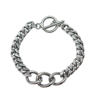 925 Sterling Silver Vintage Mexico Curb & Cuban Link Oxidized Bracelet 7"
