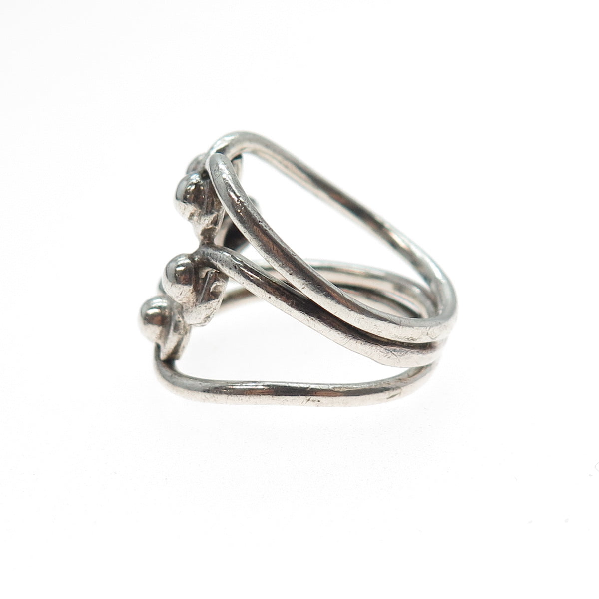 925 Sterling Silver Vintage Modernist Beaded Oxidized Ring Size 9
