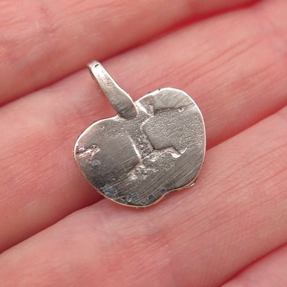 Old Pawn 925 Sterling Silver Vintage Turquoise Inlay Apple Mini Charm Pendant