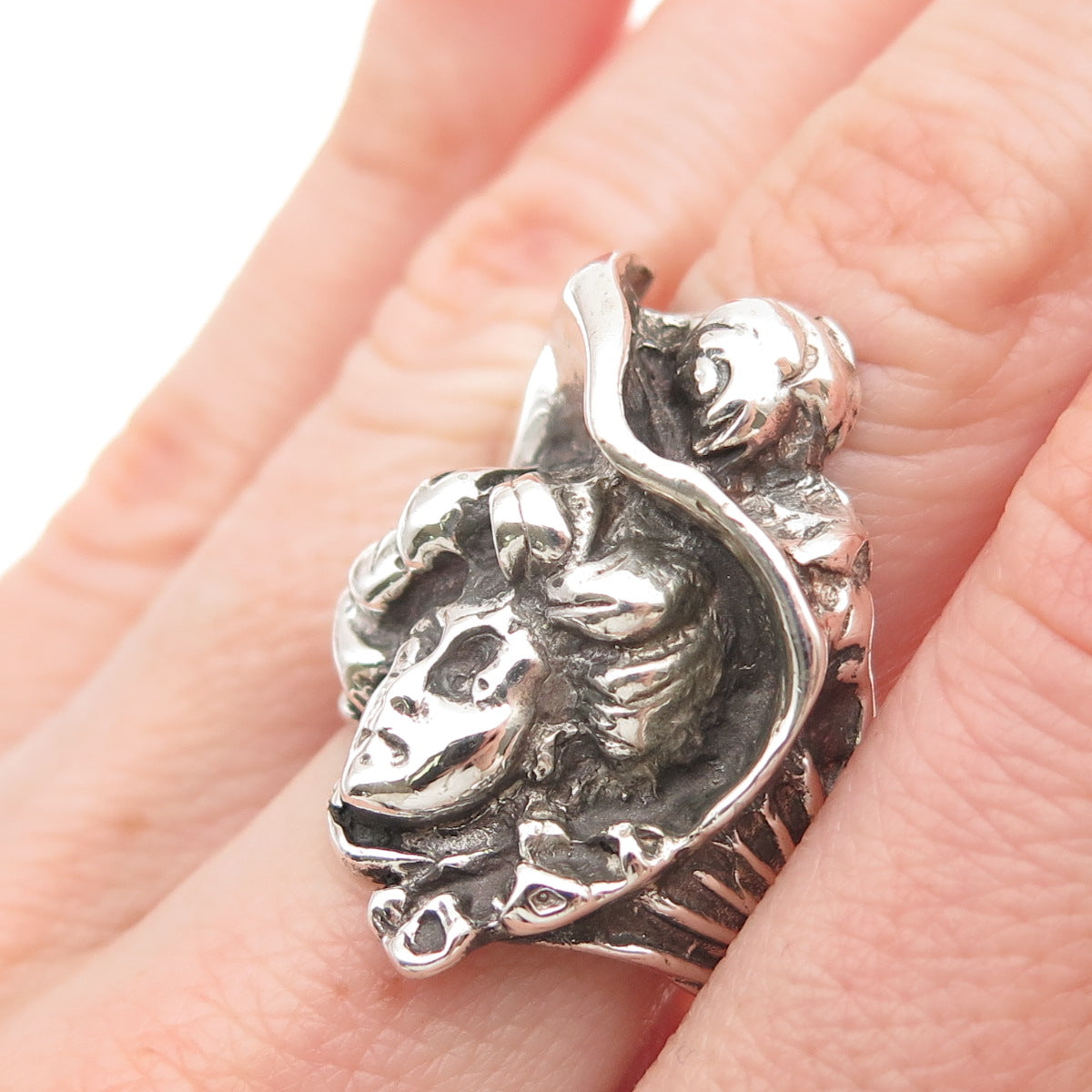 925 Sterling Silver Vintage Mexico Lady Cameo Oxidized Ring Size 8