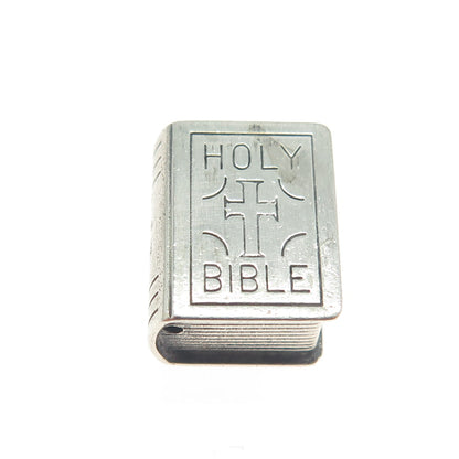 BEAU 925 Sterling Silver Antique Art Deco Holy Bible Religious 3D Charm Pendant