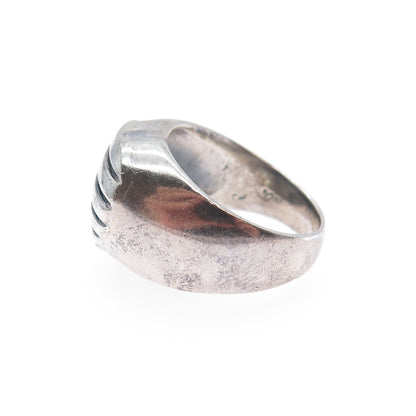 CHARLES WINSTON Sterling Silver Vintage Modernist Heart Oxidized Ring Size 8.75