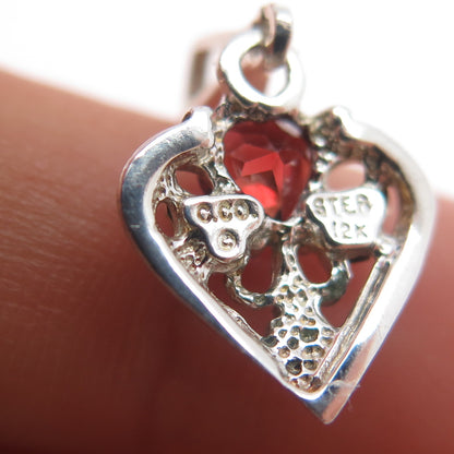 COLEMAN Sterling 12K Rose Yellow Gold Vintage Real Red Garnet Heart Mini Pendant