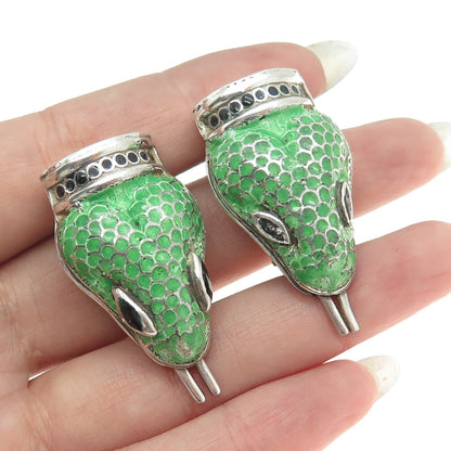 JAIME QUIROZ ALBA 925 Sterling Silver Vintage Mexico Enamel Snake Earrings