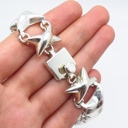 925 Sterling Silver Vintage Mexico Wide Cross Link Bracelet 7.5"