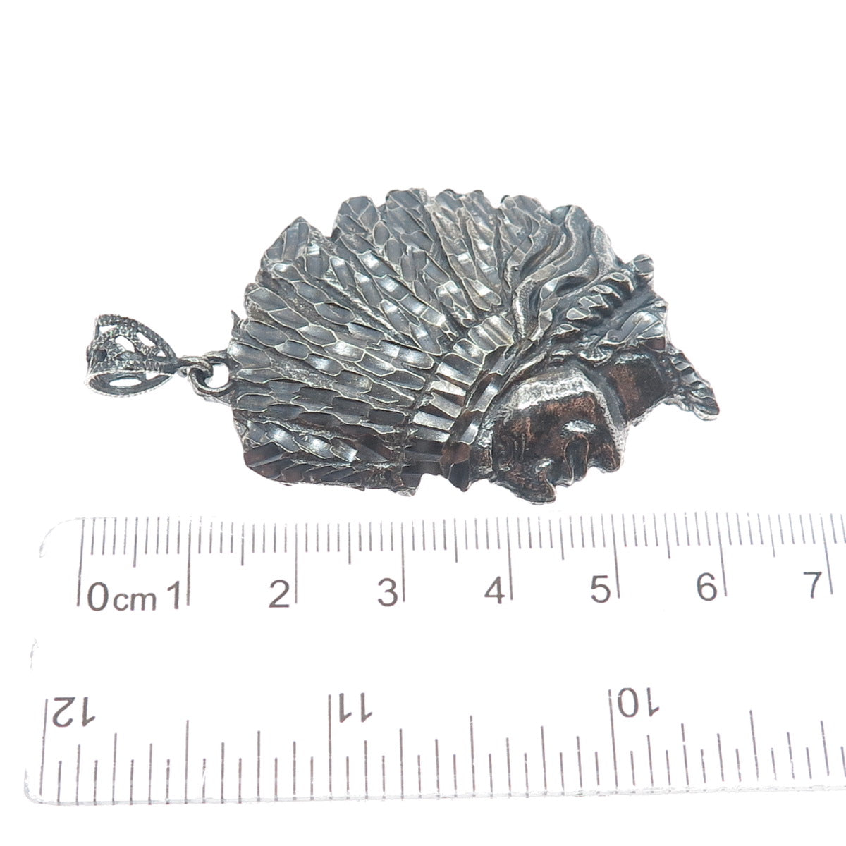 925 Sterling Silver Vintage Southwestern Indian Chief Head Oxidized Pendant