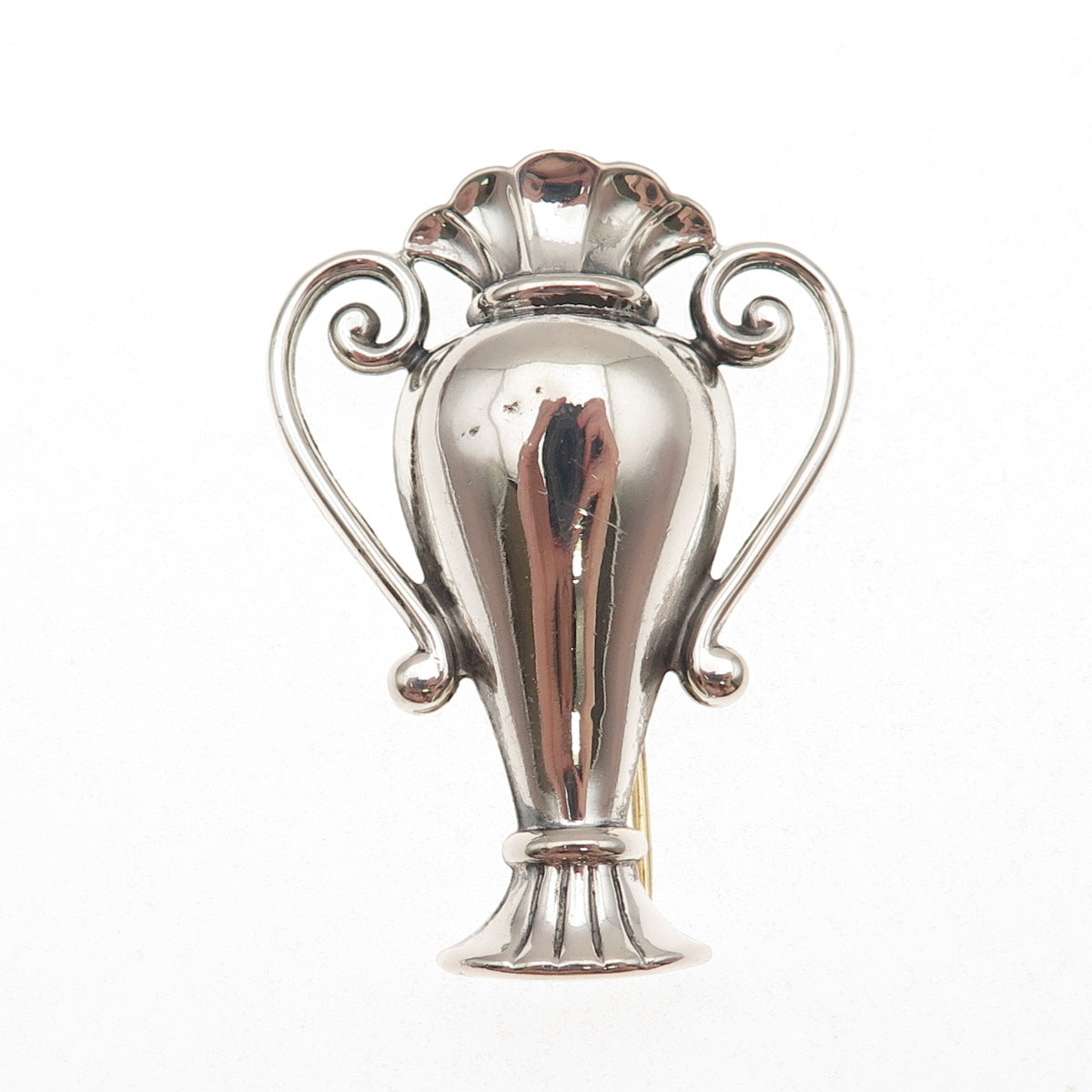 Monet 925 Sterling Silver Vintage Vase Oxidized Fur Clip / Collar Pin