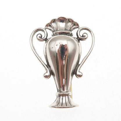 Monet 925 Sterling Silver Vintage Vase Oxidized Fur Clip / Collar Pin