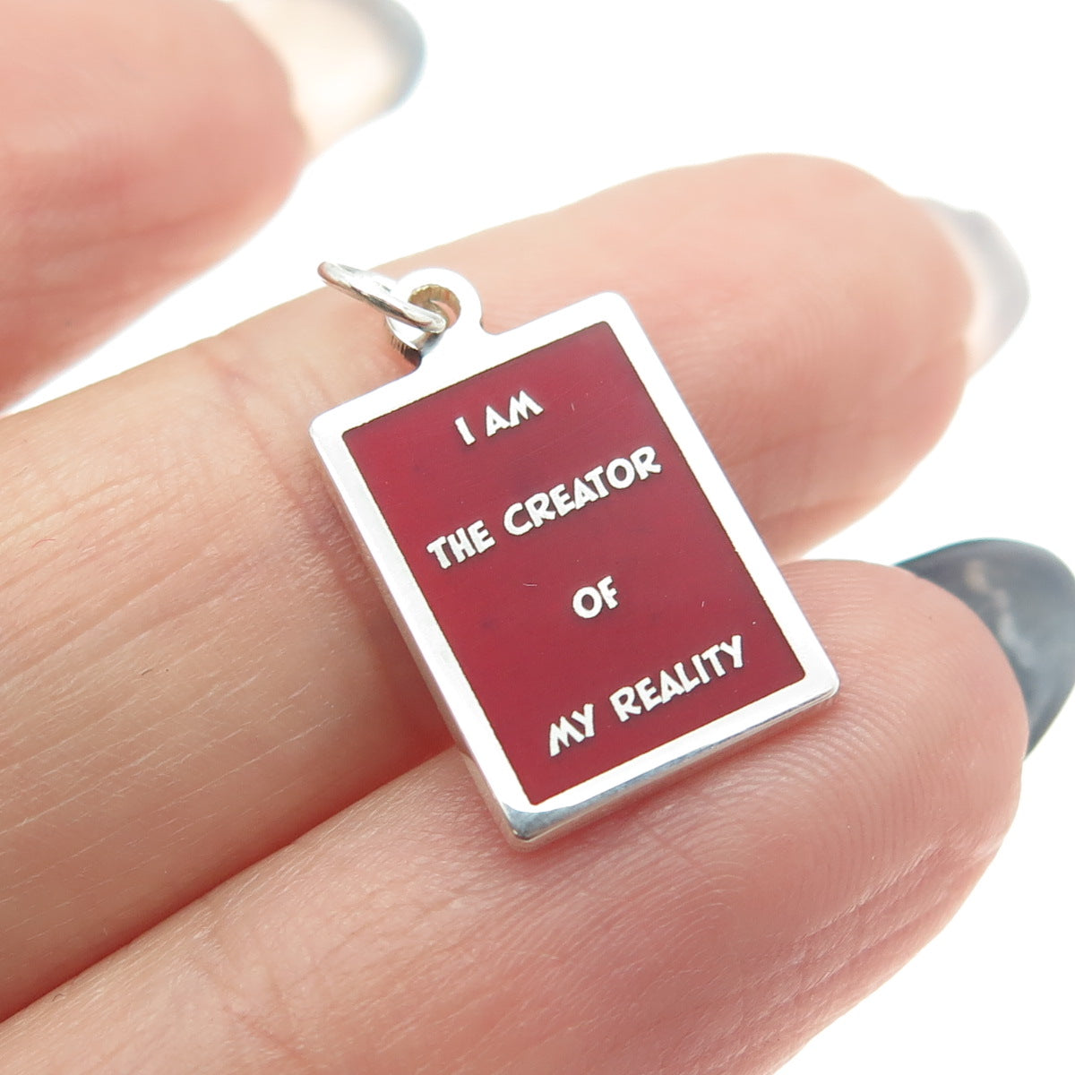 925 Sterling Silver Enamel "I Am The Creator Of My Reality" Minimalist Pendant