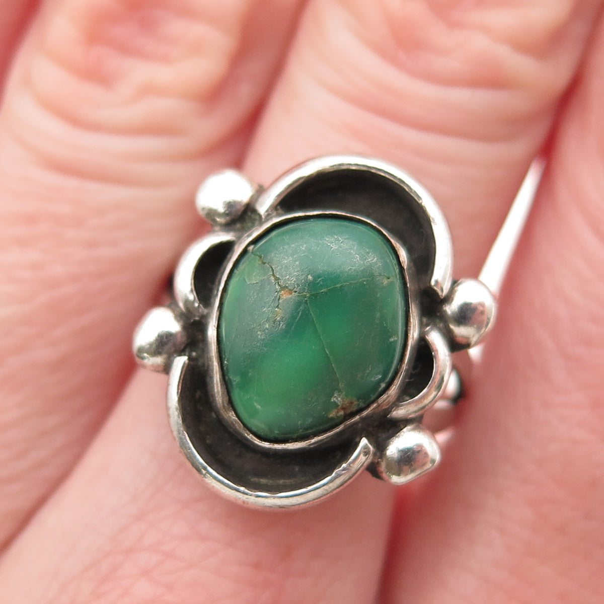 Old Pawn 925 Sterling Silver Vintage Royston Turquoise Oxidized Ring Size 7.25