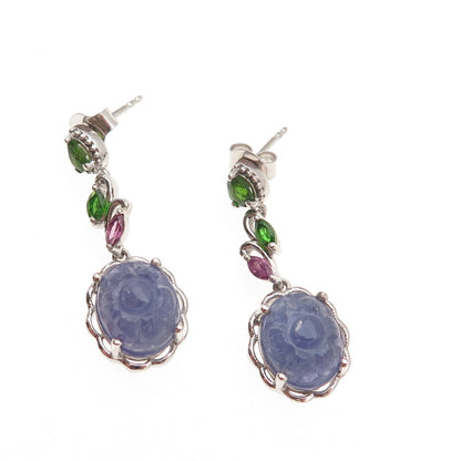 Chuck Clemency 925 Sterling Silver Real Tanzanite Amethyst & Peridot Earrings
