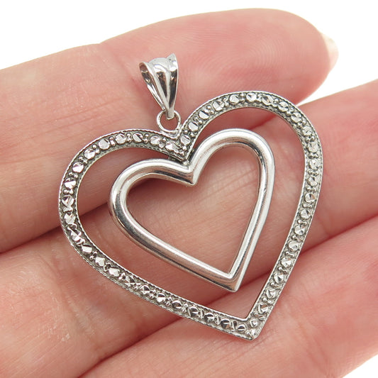 925 Sterling Silver Vintage Dotted Double Heart Pendant