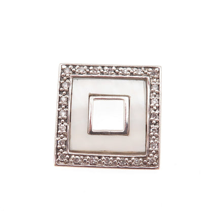 925 Sterling Silver Vintage Real MOP & C Z Square Slide Charm Pendant