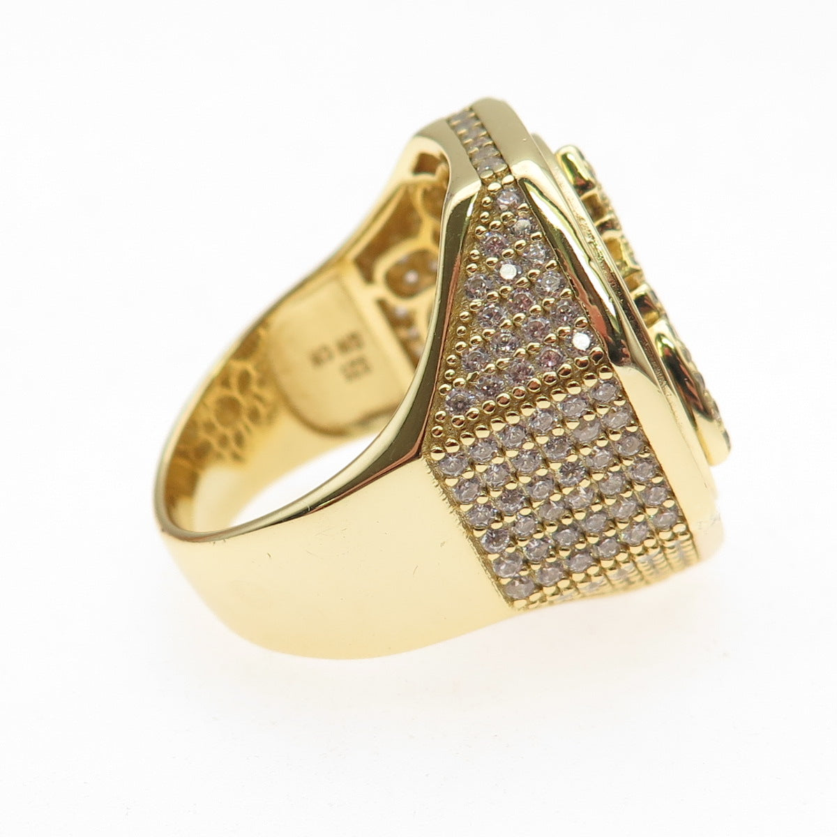 925 Sterling Silver Gold Plated Round-Cut C Z Allah Signet Ring Size 8.25