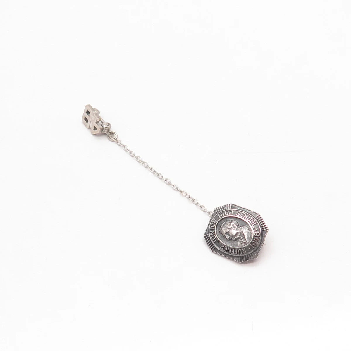 925 Sterling Silver Vintage W.C.S. Co. Ruiiner High School Pin Brooch w/ Chain