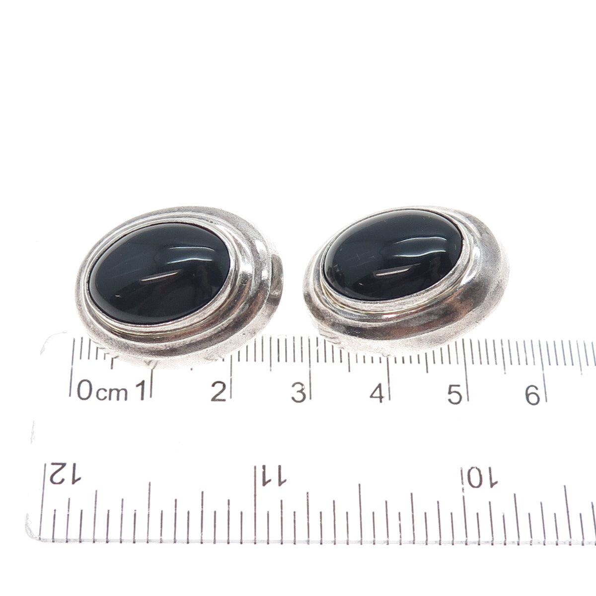 925 Sterling Silver Vintage Mexico Real Black Onyx Oxidized Clip On Earrings