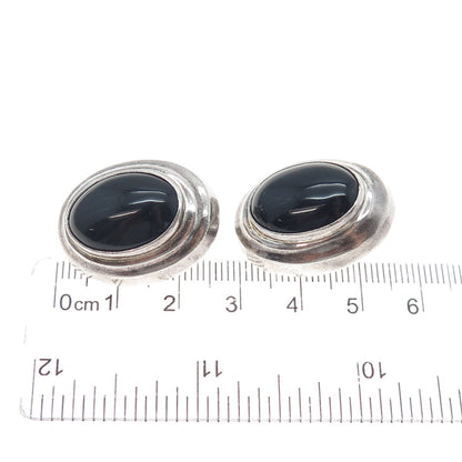 925 Sterling Silver Vintage Mexico Real Black Onyx Oxidized Clip On Earrings