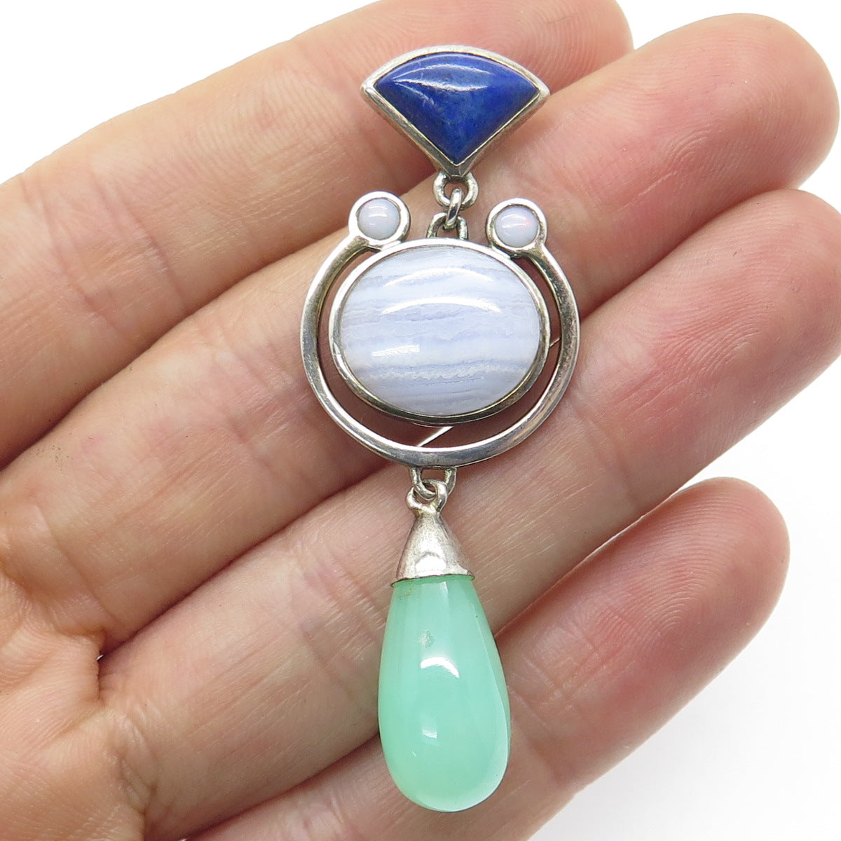 WHITNEY KELLY 925 Sterling Silver Vintage Lapis Lazuli Agate Jade Opal Pendant