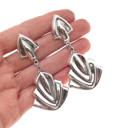 925 Sterling Silver Vintage Mexico Modernist Oxidized Dangle Earrings