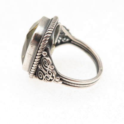 925 Sterling Silver Vintage Real Citrine Oxidized Ring Size 4.75