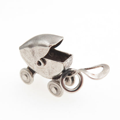 925 Sterling Antique Art Deco Mexico Baby Stroller Movable 3D Mini Charm Pendant