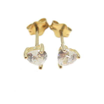 925 Sterling Silver Gold Plated Heart-Cut C Z Stud Earrings