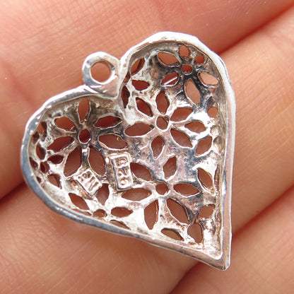 CHAPAL ZENRAY 925 Sterling Silver Vintage Flower Heart Charm Pendant