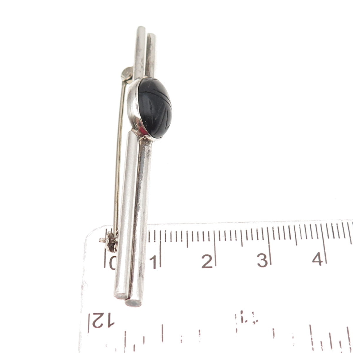 GFMW Great Falls Metal Works 925 Sterling Vintage Real Black Onyx Scarab Brooch