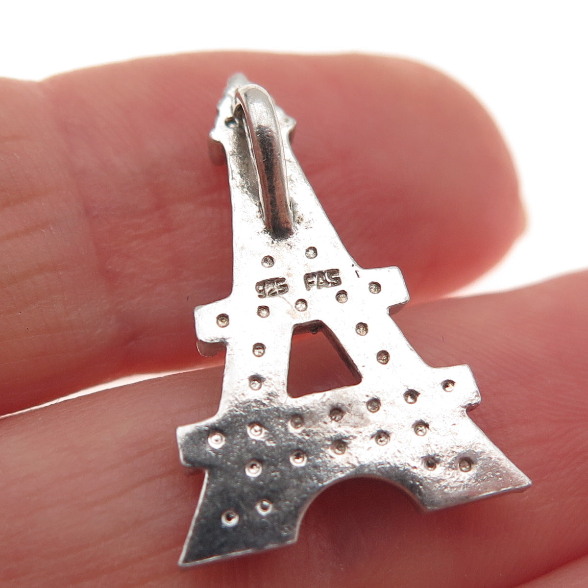 925 Sterling Silver Real Black Diamond Eiffel Tower Slide Charm Pendant