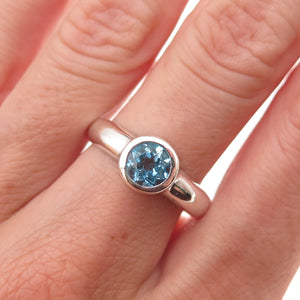 Boma 925 Sterling Silver Vintage Real Blue Topaz Oxidized Ring Size 8