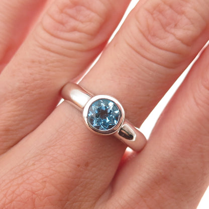 Boma 925 Sterling Silver Vintage Real Blue Topaz Oxidized Ring Size 8