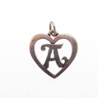 James Avery Sterling Silver Vintage Letter A Initial Heart Script Charm Pendant