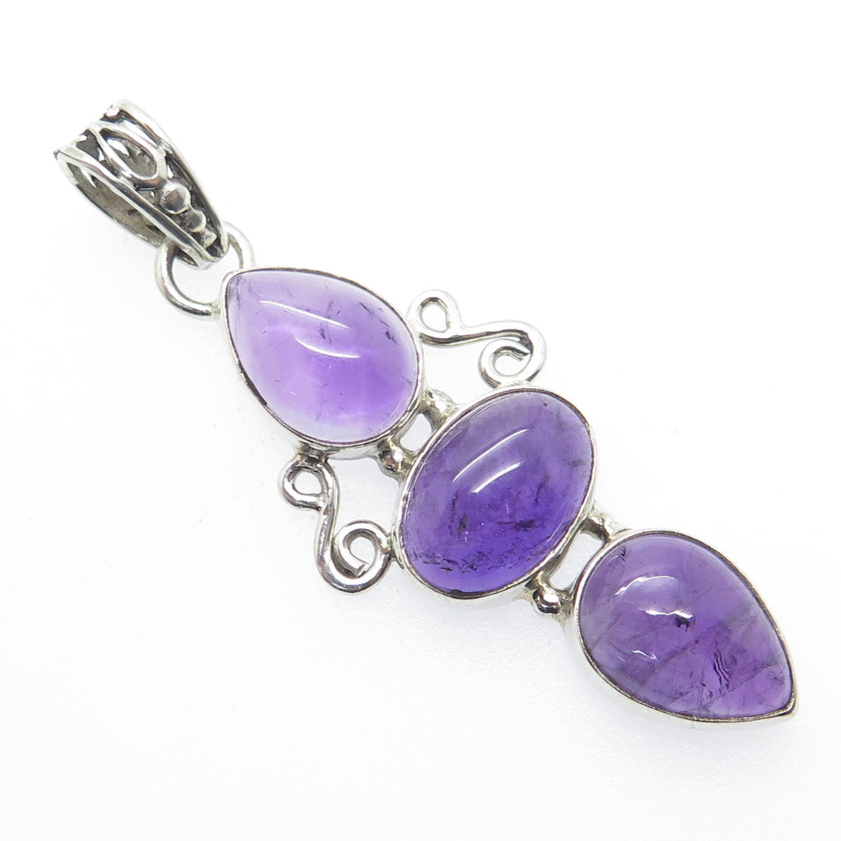 925 Sterling Silver Vintage Real Amethyst Gemstone Pendant