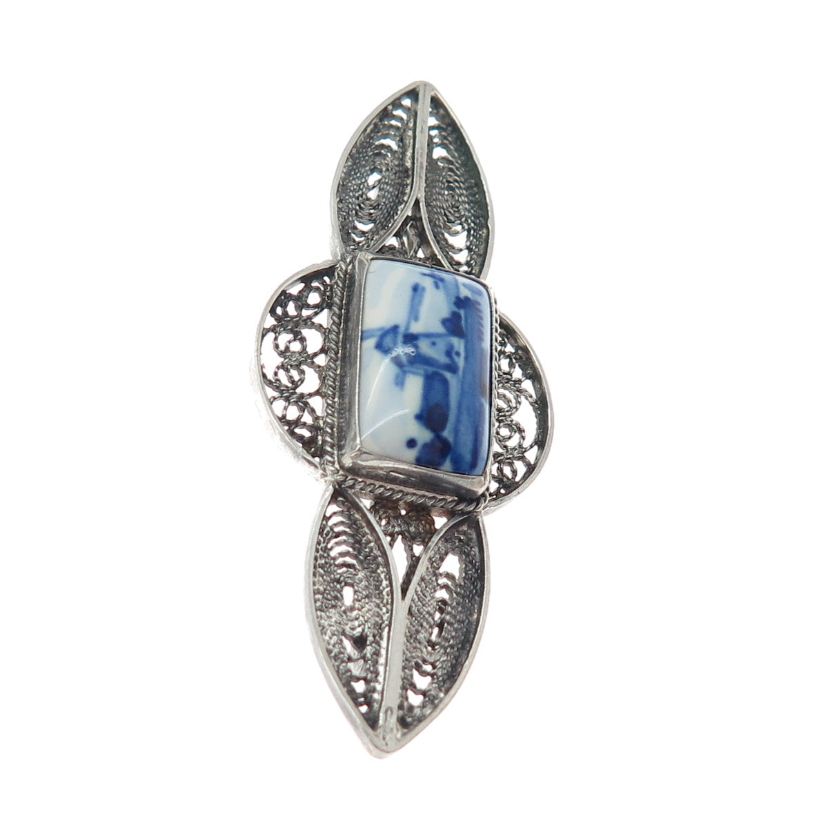 DELFT & G.Bergh Jr. 835 Silver Vintage Netherlands Ceramic Old Windmill Brooch