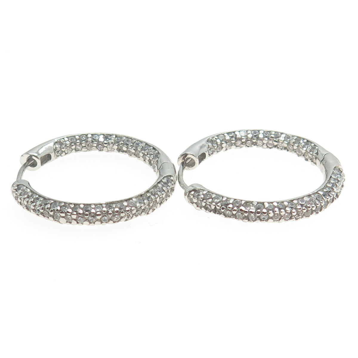925 Sterling Silver Round-Cut In & Out C Z Sparkle Hoop Earrings