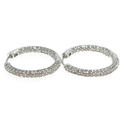 925 Sterling Silver Round-Cut In & Out C Z Sparkle Hoop Earrings