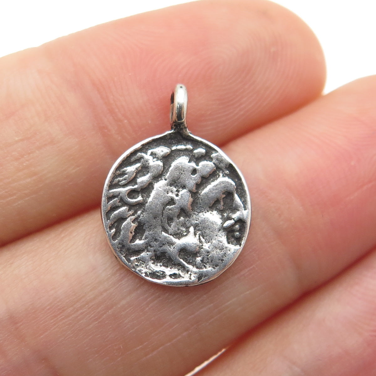 925 Sterling Silver Vintage Alexander The Great Coin Oxidized Minimalist Pendant